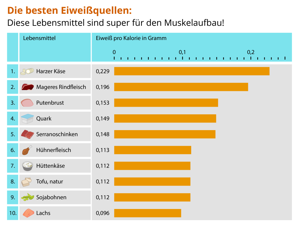 Die besten Eiweißquellen: Diese Lebensmittel sind super für den Muskelaufbau! 1 eiweissquellen top 10 balken Janes Magazin